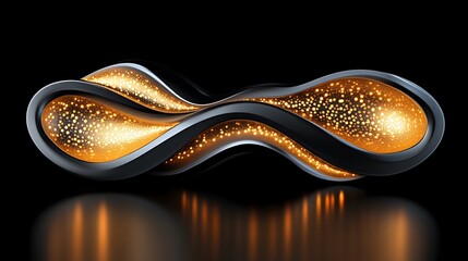 Obraz premium Abstract Black and Gold Wavy Shape with Glittering Lights on Black