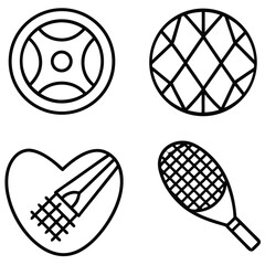 Sporting icons display a tennis ball, racket, and full set