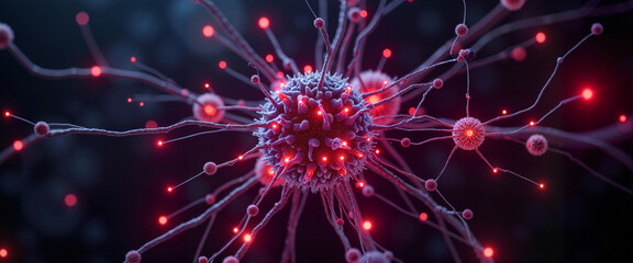 Fototapeta premium Futuristic neural network visualization with glowing nodes, AI concept