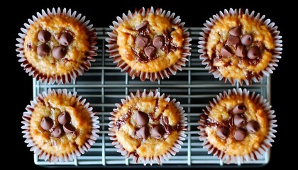 Freshly Baked Chocolate Chip Muffins on Cooling Rack.