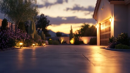Desert home twilight driveway