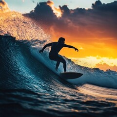 surfing in sunset