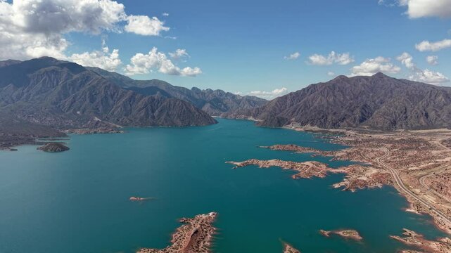 Aerial view of the Potrerillos Dam, Mendoza.