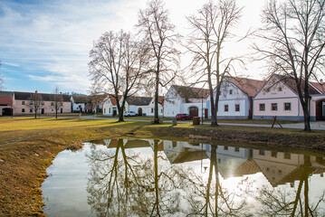 Holasovice, Czech republic - March 04, 2025. Traditional south bohemian village with typical architecture