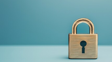 payment protection insurance and warranty, A shiny golden padlock stands against a soft blue background, symbolizing security and protection.