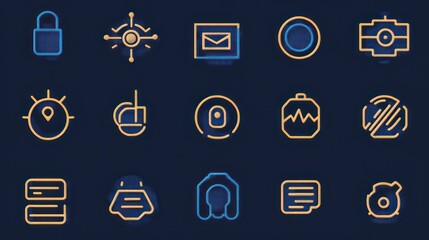 Secure network icons, dark background, website design