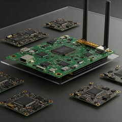Edge AI Computing &ndash; FPGA Board, Micro Antennas & Circuit Components Tech Still Life