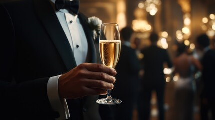 Man tuxedo champagne gala celebration ballroom party