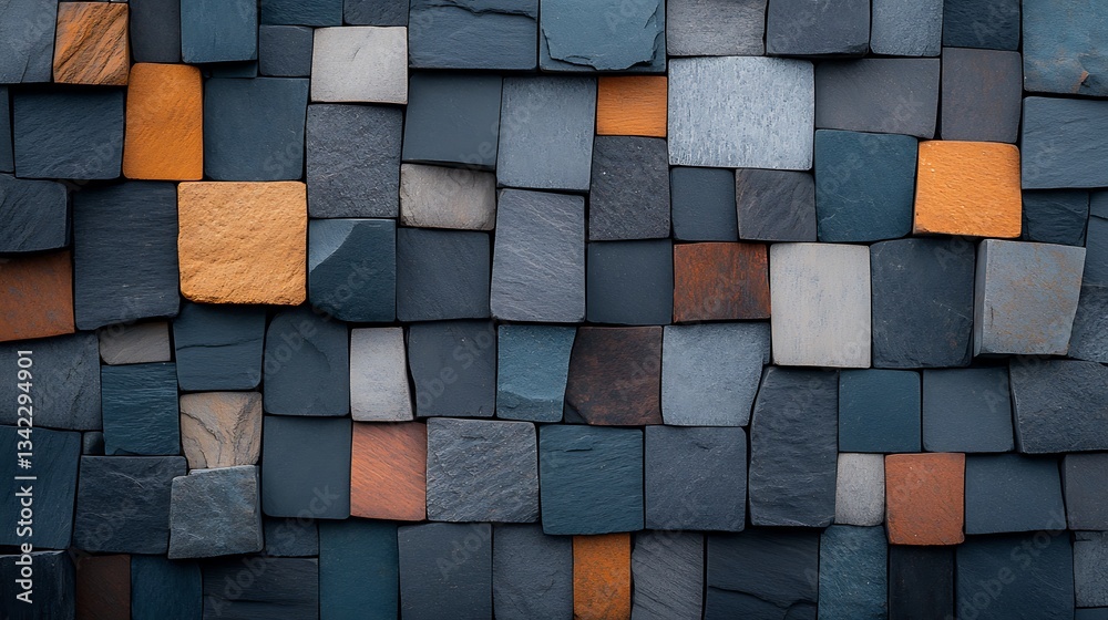 Poster Abstract textured wall of square blocks in various muted colors