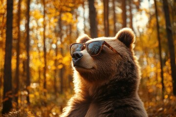 Obraz premium Adorable Bear Posing with Sunglasses