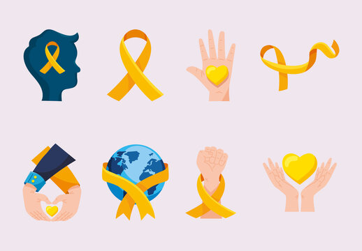 Yellow Childhood Cancer Awareness Illustration Set