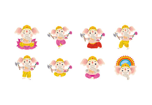 Festive Ganesh Chaturthi Hindu God Illustration Set