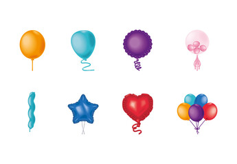Colorful Realistic Helium Balloons Party Celebration Illustration Set