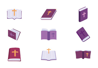 Purple and Yellow Holy Bible Religious Icons Set