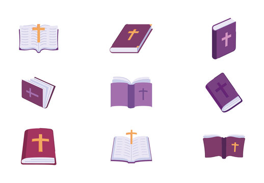 Purple and Yellow Holy Bible Religious Icons Set