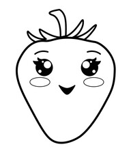 Strawberry cute kawaii character - vector linear picture for coloring. Outline. Strawberry, berry emoji