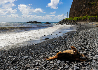 Black Sand Beach Near Alelele Stream on The Hana Highway, Hawaii Island, Hawaii, USA