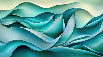 Abstract Teal and Green Wavy Forms Abstract Art Background