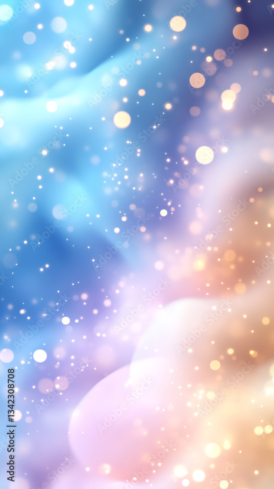 Poster Ethereal and dreamy abstract background with soft pastel colors, bokeh effect and glowing particles creating a magical atmosphere