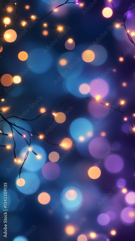 Aufkleber festive string lights glowing softly, producing enchanting bokeh against blurred background, evoking