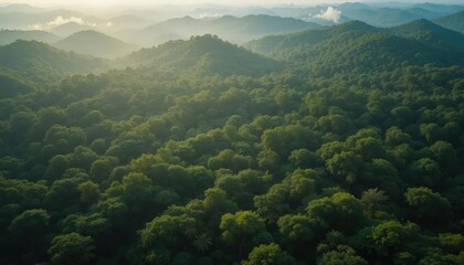 Aerial top view of green trees in forest. Green tree nature background for carbon neutrality and net zero emissions concept. Drone view of green tree captures CO2 to Sustainable green environment.