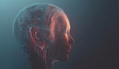 Obraz premium Digital transformation concept. Abstract digital portrait of a human head in profile view.