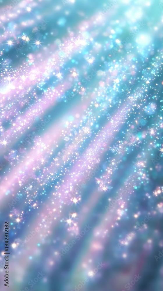 Poster Abstract pastel background with glowing glitter and bokeh effect, creating a magical and dreamy atmosphere