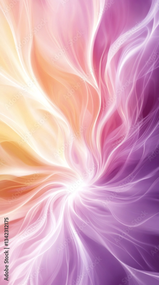 Poster swirling and flowing pastel light trails create an abstract and ethereal background, perfect for pro
