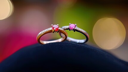 Two rings with red and green gems