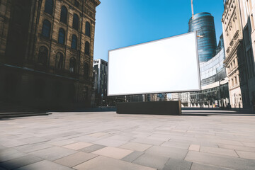 Obraz premium Billboard in a clean public square with architectural features
