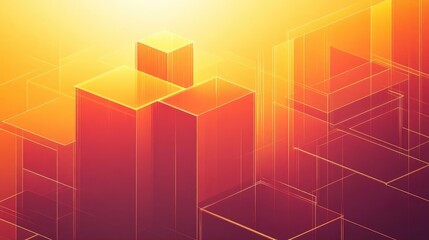 Obraz premium Abstract Geometric Composition With Orange And Red Shapes And Forms 3d Isometric Style Illustration With Gradient Colors And Texture Design Modern Contemporary Background Art Digital Graphic Design