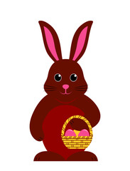 easter bunny with basket of easter eggs isolated on white background