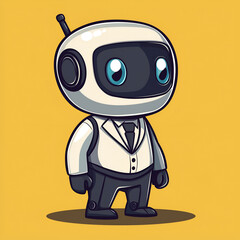 Fototapeta premium Funny Cartoon Robot Character Animation in Business Attire: A Playful and Eye-Catching Vector Digital Illustration for Tech-Savvy Art Lovers