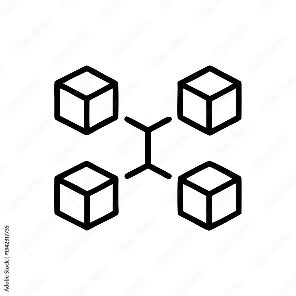 Poster a minimalistic representation of a blockchain network featuring interconnected cubes vector icon ill