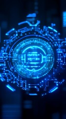 Obraz premium Futuristic for glowing circuit sphere in dark space.