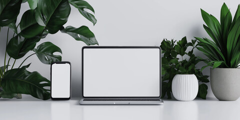 3d mockup macbook and phone