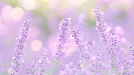 Obraz premium Soft Purple Lavender Blooms with Dreamy Background Bokeh Effect