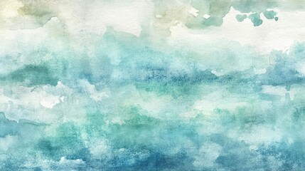 Abstract Watercolor Background With Blue Green And Beige Washes of Color Paint Strokes and Textures. A Background of Abstract Art for Creative Illustration Purposes. A Seamless Pattern or Backdrop