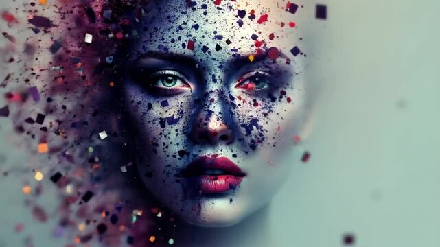 A deconstruction effect where an image shatters into glitch pixels.