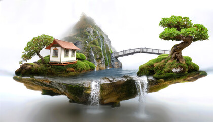 Fototapeta premium isla, bonsai, huerta, casa china, puente, acuático, aparcar, árbol, lago, charcas, naturaleza, paisaje