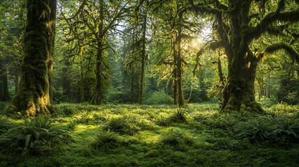 Obraz premium Serenely Balanced Ecosystem: A Harmony of Diverse Vegetation and Tranquil Retreat in Untouched Wilderness