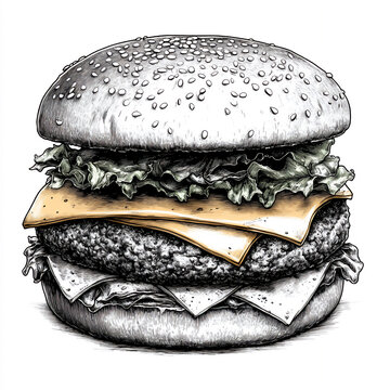 burger sketch with cheese and lettuce clip art preview