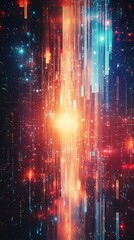 Naklejka premium Abstract digital art featuring vibrant colors and vertical lines creating a glowing effect.