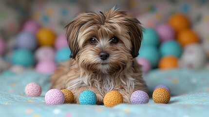 Adorable Fluffy Puppy with Colorful Balls