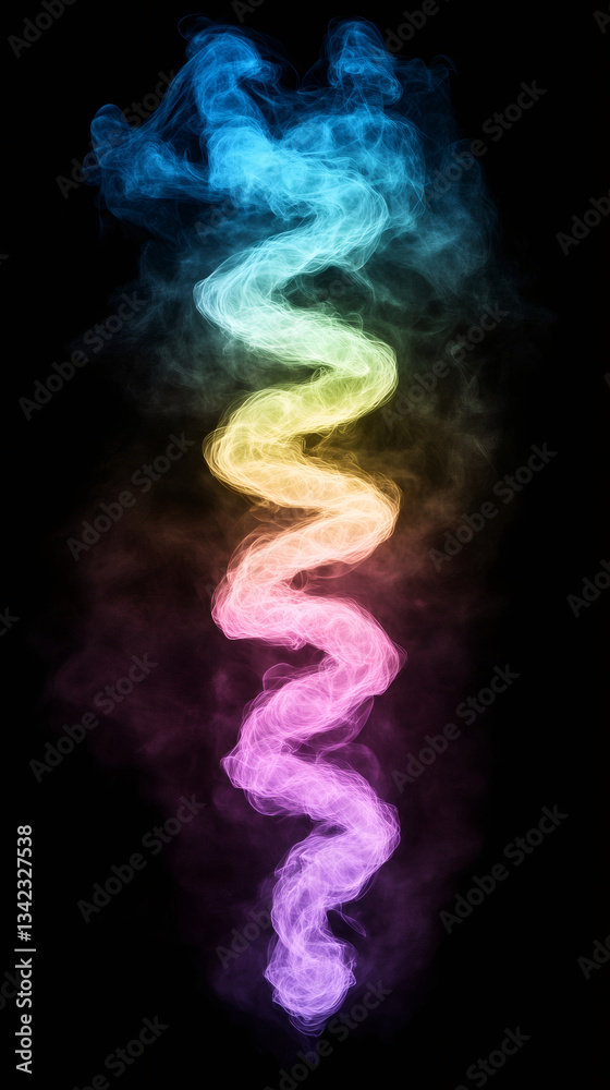 Aufkleber Multicolored smoke swirling upward, creating dynamic abstract pattern against deep black backdrop with vibrant ethereal effect