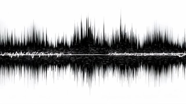 A digital heartbeat pulse glitched with each pulse becoming corrupted by random static noise and the shape warping in non linear ways