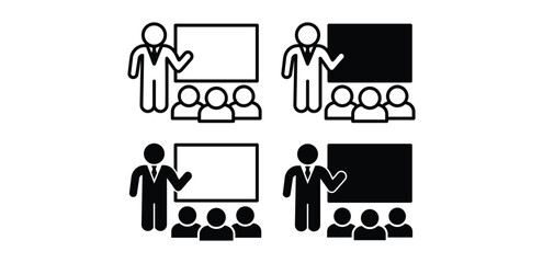 Training Instructor Leading Presentations To Attendees Icons Vector Design Illustration Set