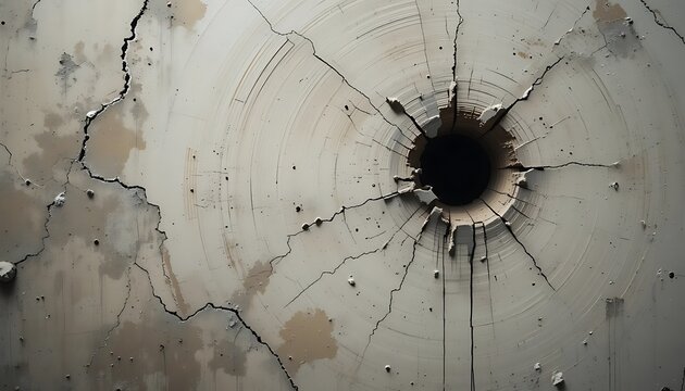 Cracked Concrete Wall with Hole and Ring Patterns Creates Texture - Powered by Adobe