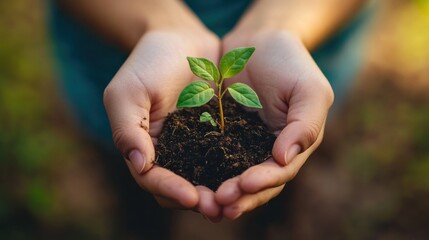 Hopeful beginning: Hands gently cradle a seedling, symbolizing growth and care