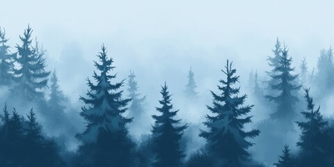 A hazy forest rendered in shades of blue with visible trees
